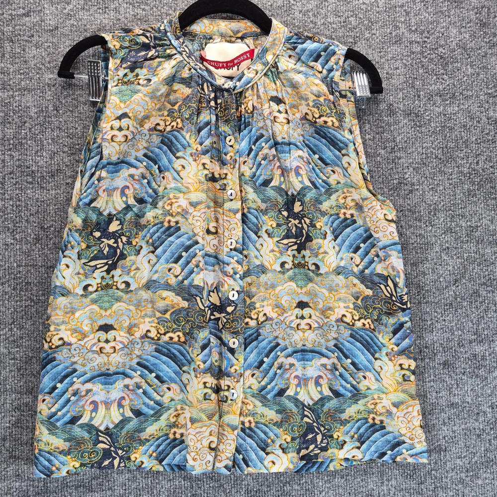 Chufy Tank Top Wave Koi Print XS Blue Women